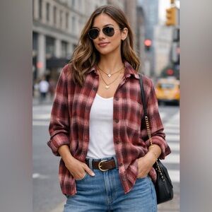 Madewell Burgundy Plaid Button Down Shirt Casual Cozy Layering Top